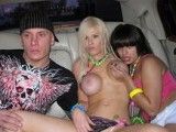 Guy and gfriend in limo pick up a stranger and fuck
