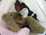  Young Japanese Girl Play With Her Teddy Bear 